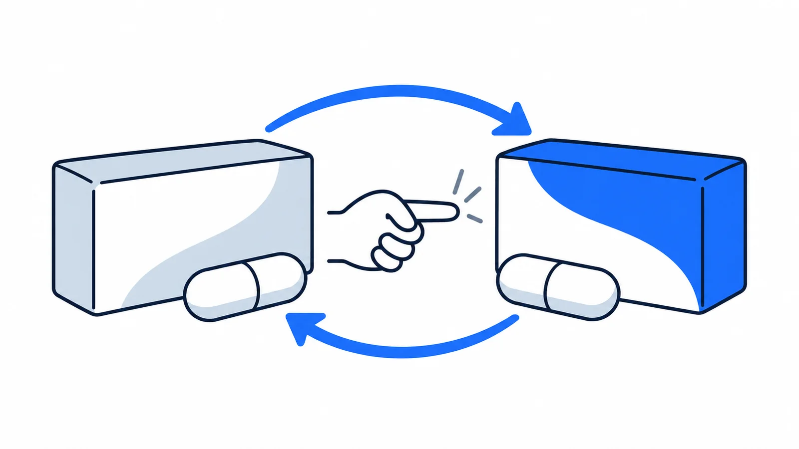 Illustration about Generic substitution: a new package, the same medicine