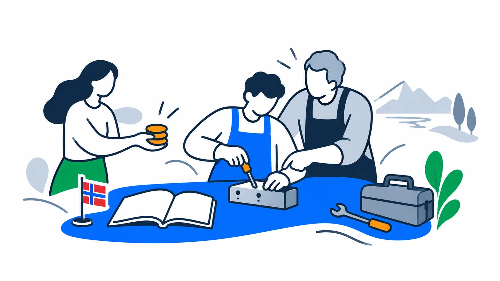 Illustration about NAV employment schemes to get a job: wage subsidies and work training