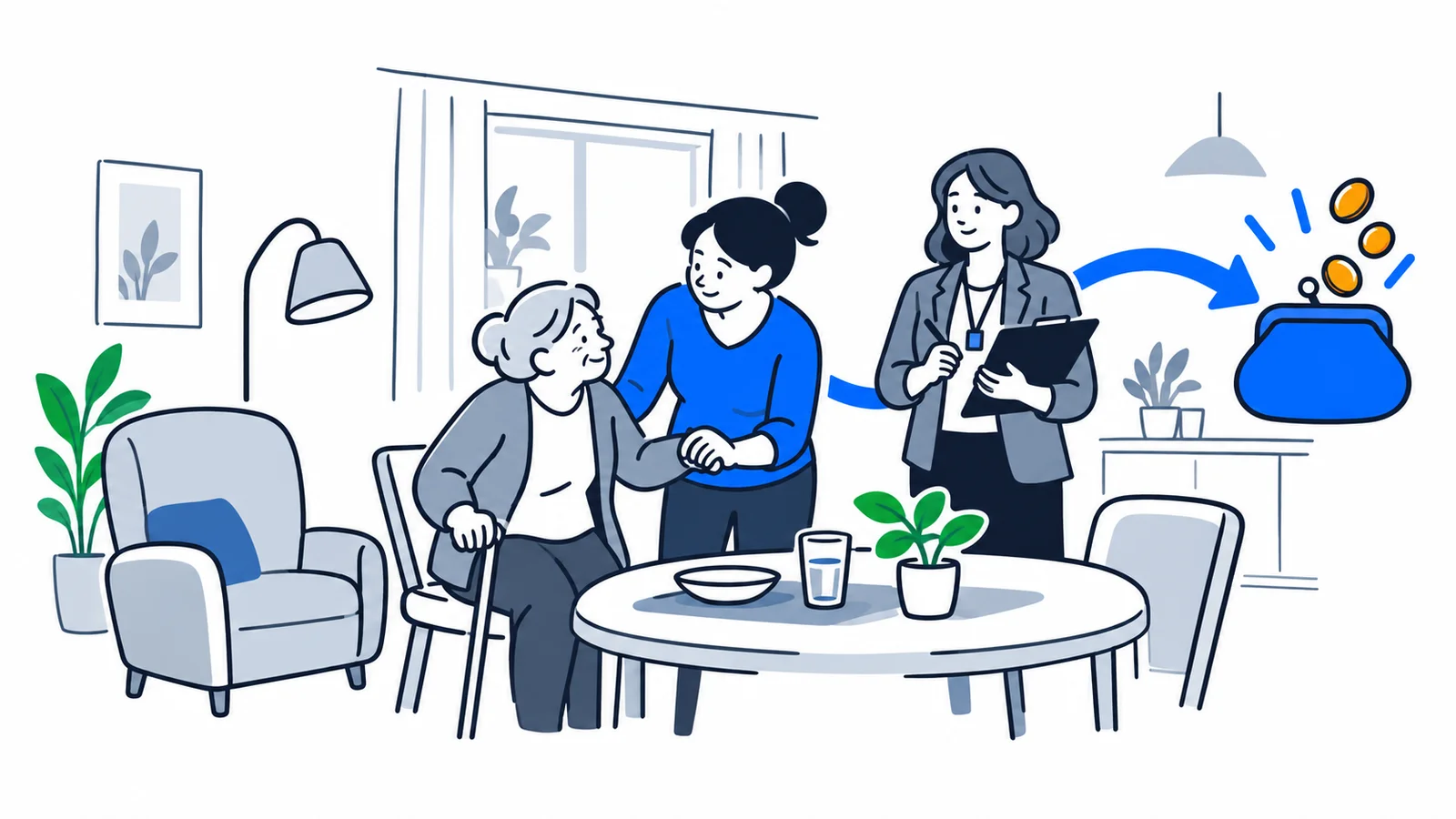Illustrasjon om Omsorgslønn og omsorgsstønad: kompensasjon for hjemmepleie