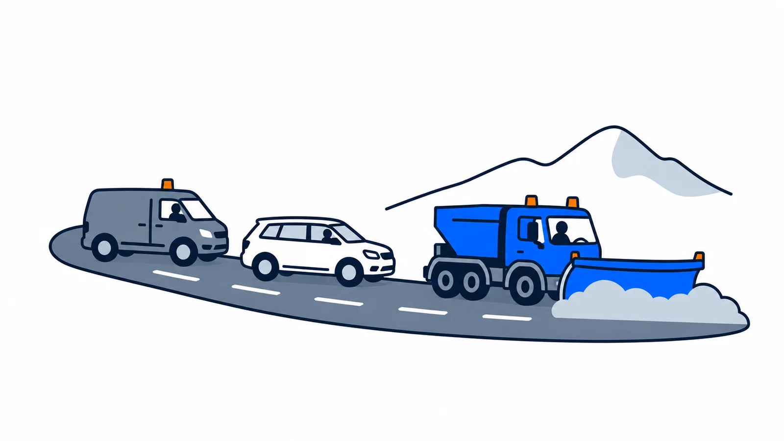 Illustration about Convoy driving: safe winter travel over Norwegian mountains