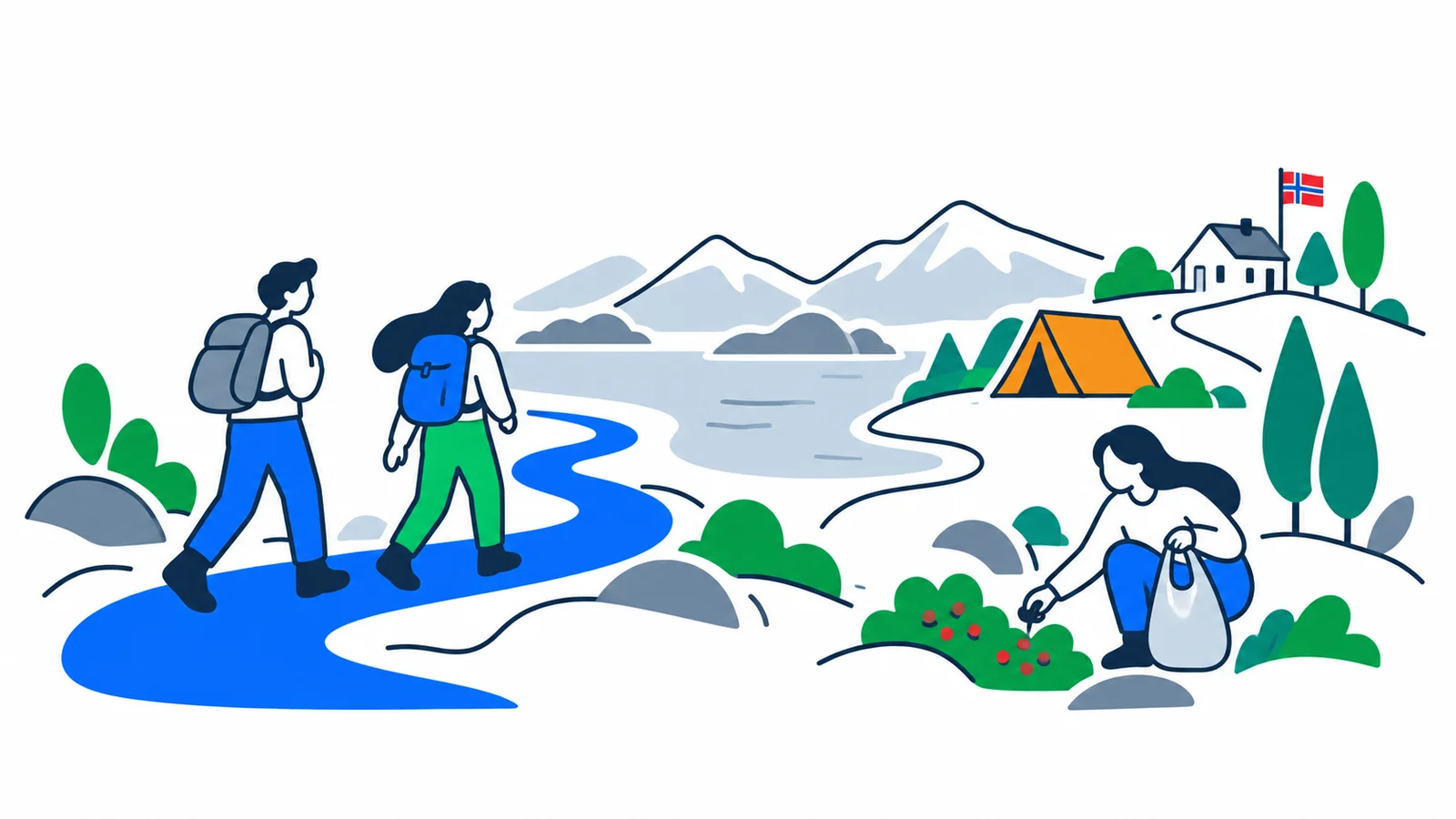 Illustration about Friluftsliv in Norway: nature, hiking and community