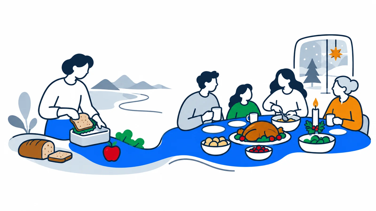Illustration about Norwegian food and food traditions: from packed lunch to Christmas food