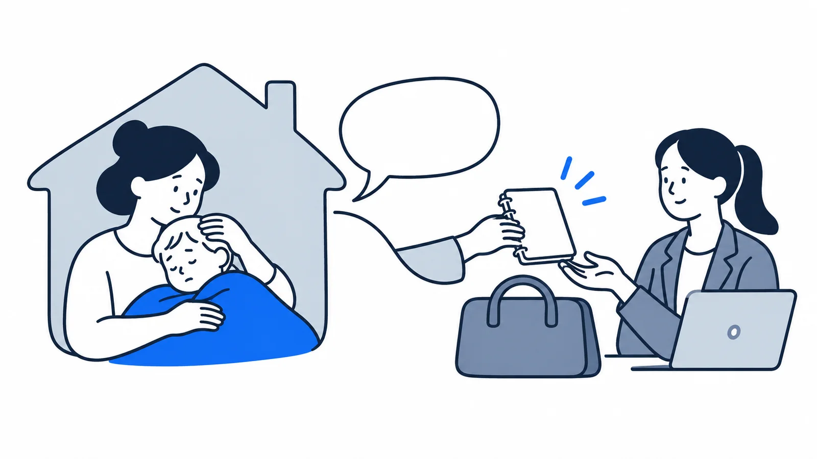 Illustration about Sick child: notifying work and handing over tasks