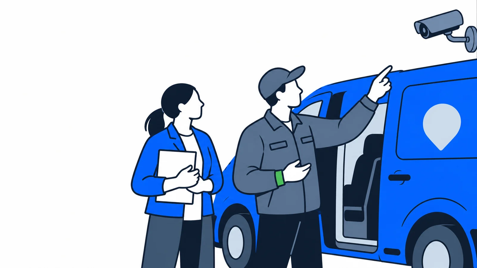 Illustration about Cameras and GPS at work: privacy and monitoring