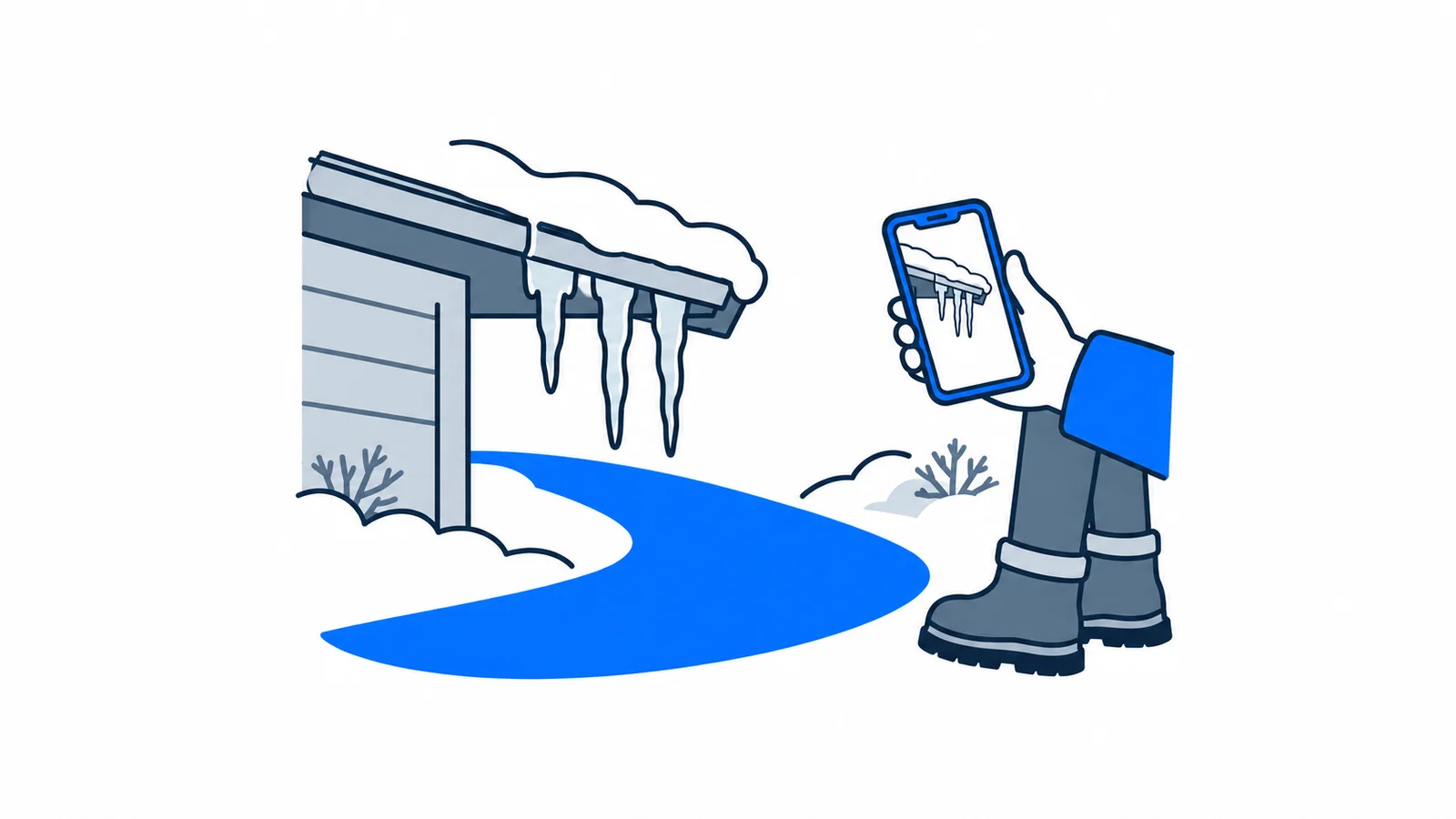 Illustration about Icicles and falling roof snow: whom should you notify