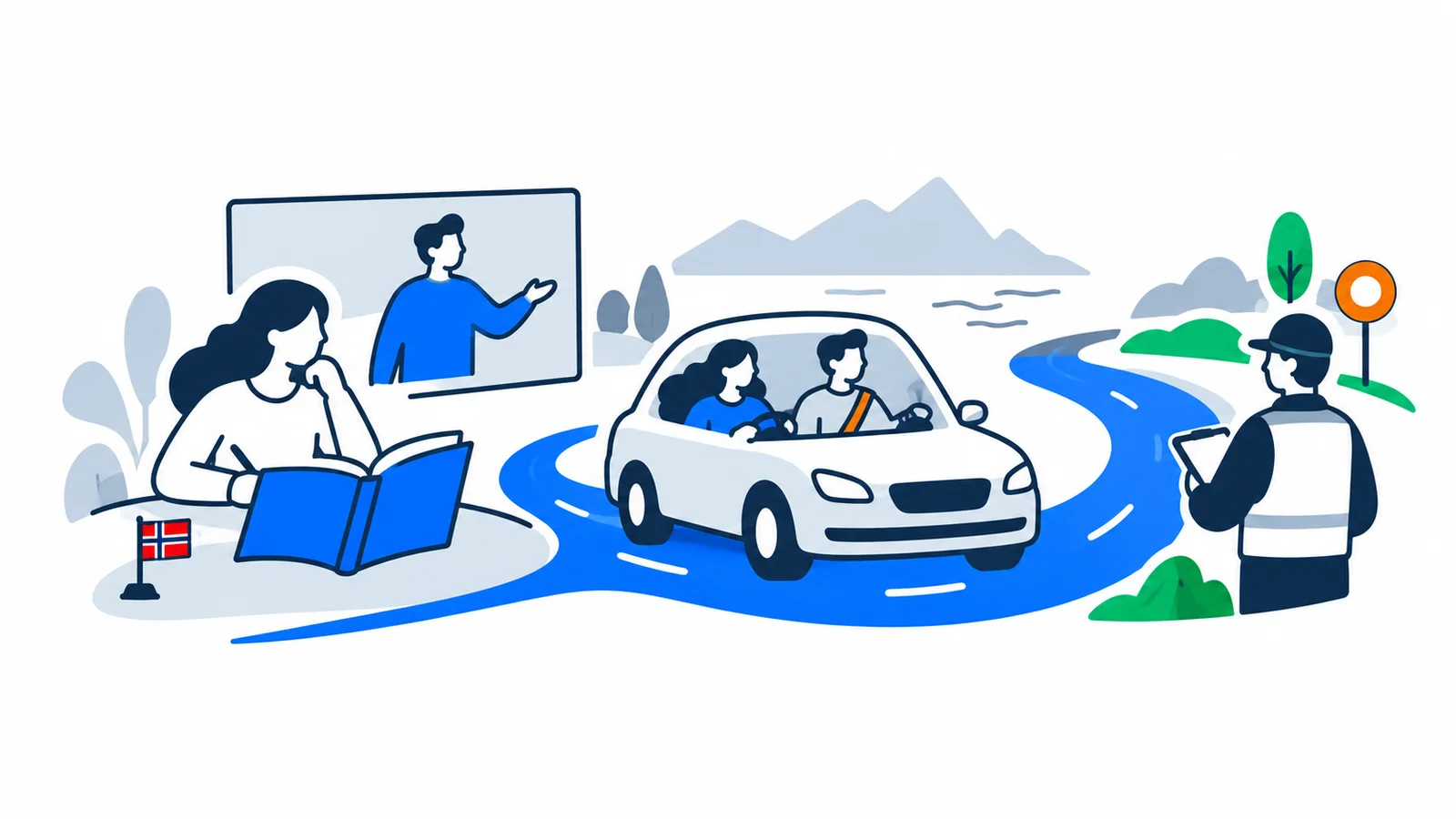 Illustration about Get your driving license in Norway from scratch: basic course, theory and driving test