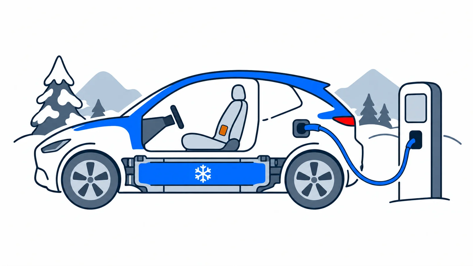 Illustration about Electric cars in winter: range and rapid charging