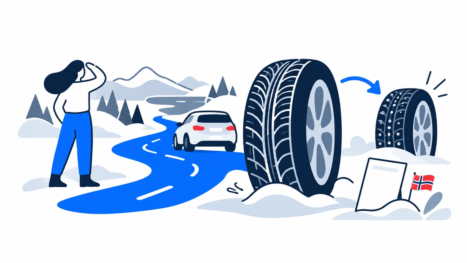 Illustration about Winter Tyres in Norway: rules, spiked tyre dates and fines